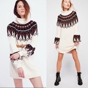 Free People Scotland Bubble Sleeve Sweater Dress Ivory